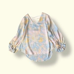 Cato Watercolor Crisscross V-Neck Blouse